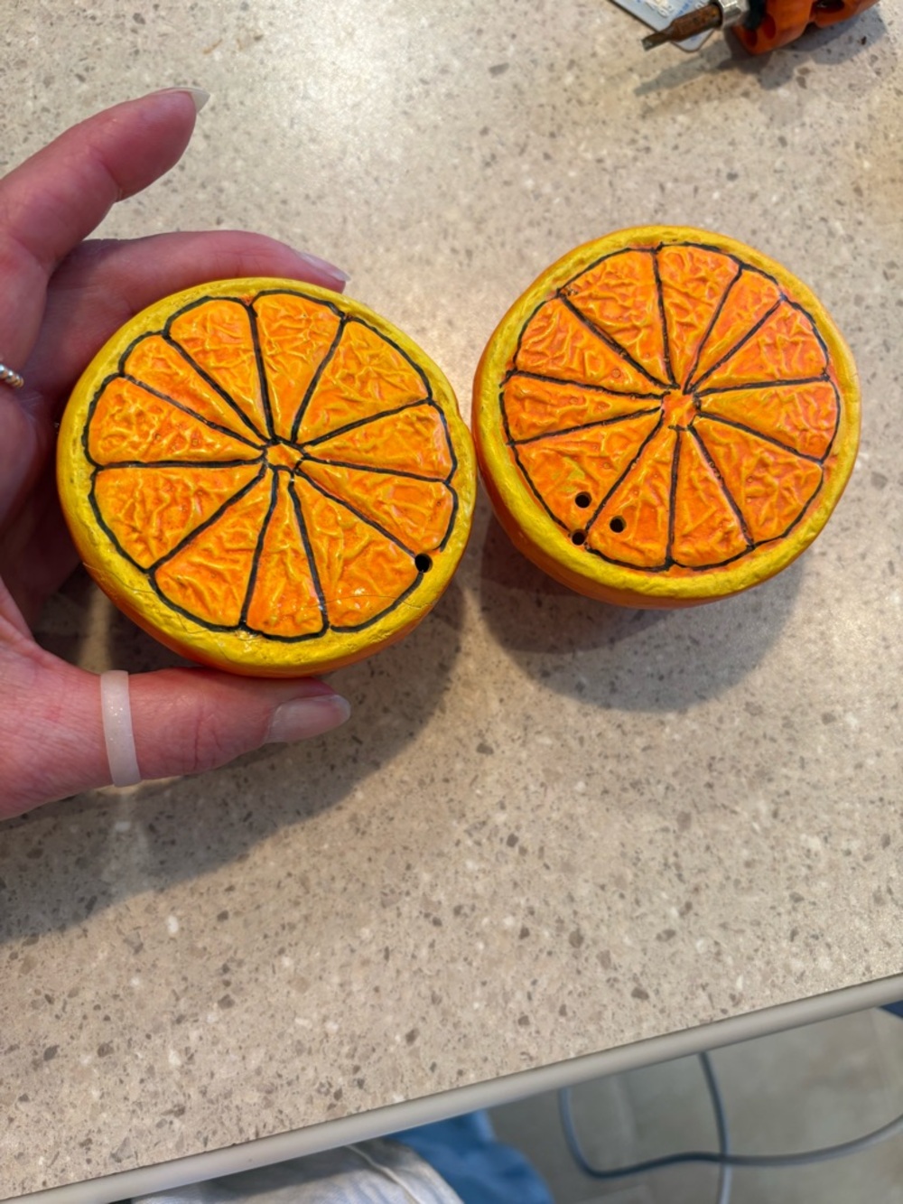 Rare VTG MCM Holt Howard Orange fruit half Figurines Salt Pepper Shakers Japan